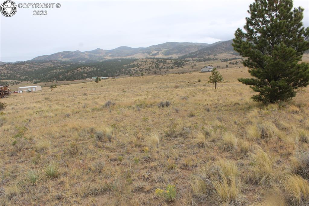 Caption: Expansive open terrain with natural vegetation, distant mountainous backdrop, and scattered evergree