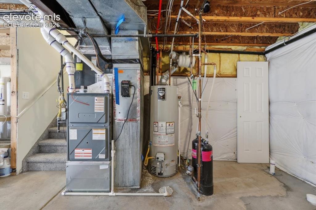Image 33 of 43: Newer furnace, water heater and water filter system.