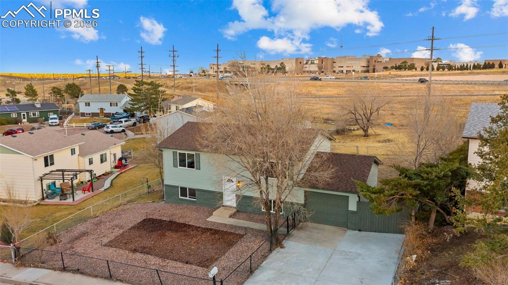 Image 31 of 38: Aerial perspective of suburban area