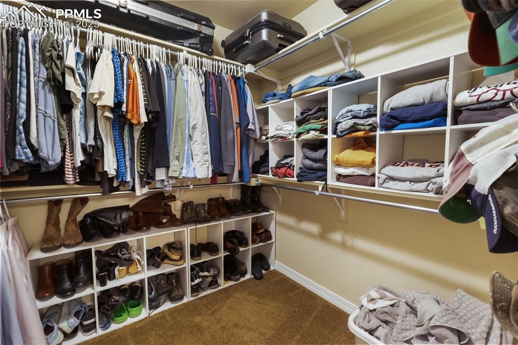 Image 23 of 50: Walk in closet with carpet floors