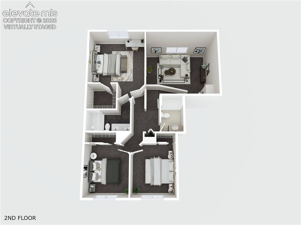 Image 28 of 29: Upstairs level with virtually staged furniture
