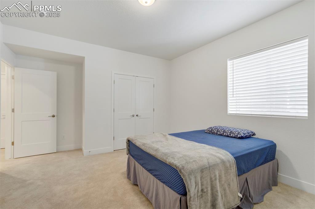 Image 40 of 45: Bedroom featuring light colored carpet and a closet