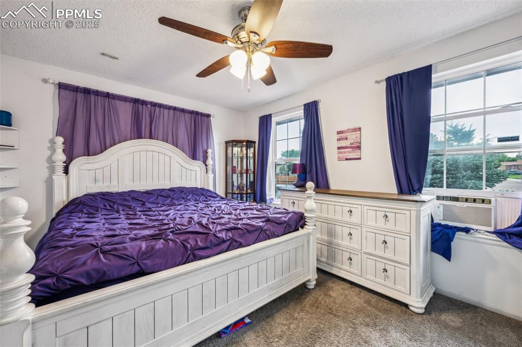 Image 11 of 19: Spacious primary bedroom with ceiling fan and great light.