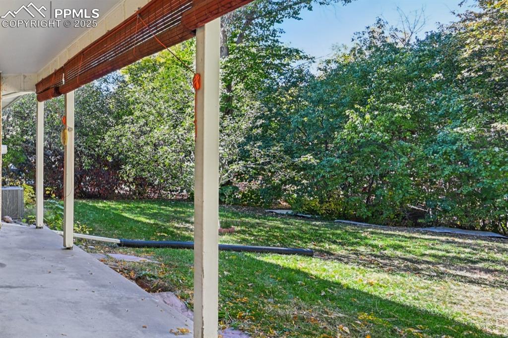 Image 7 of 50: Private yard with mature trees