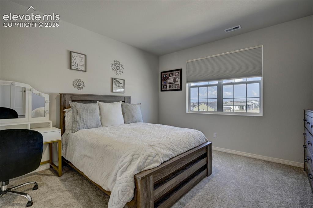 Image 28 of 45: Spacious room featuring light gray walls, plush gray carpet flooring, a lar