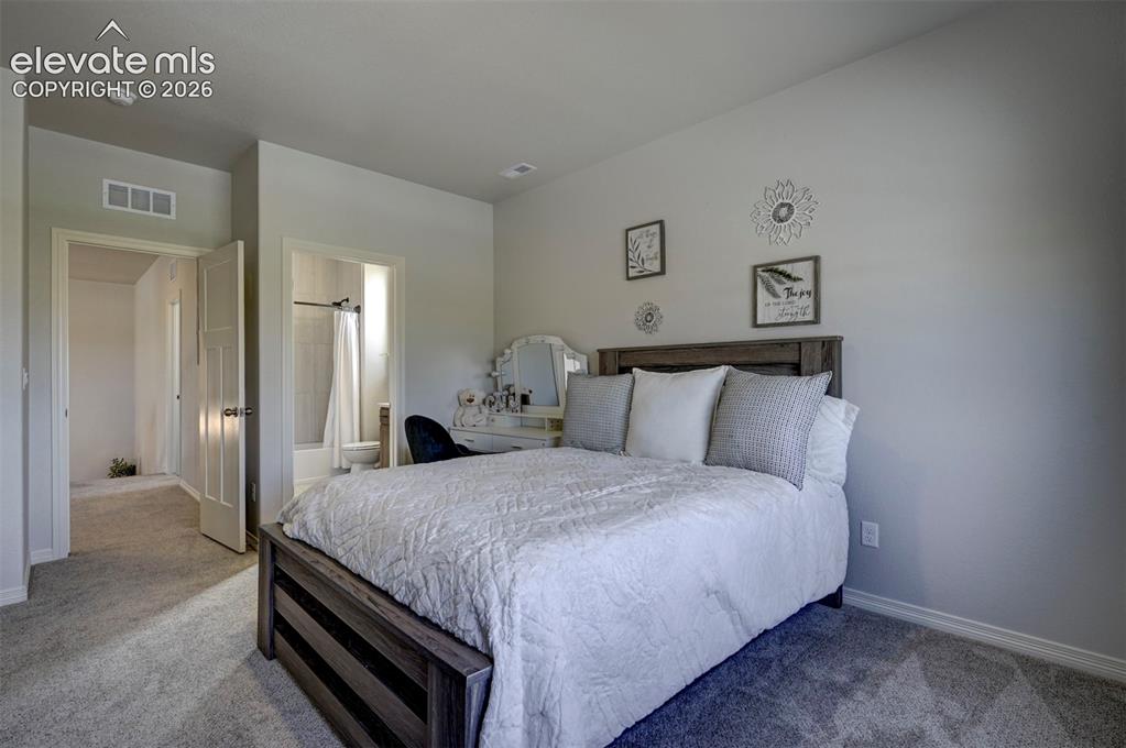 Image 29 of 45: Bedroom featuring light gray wall paint and gray carpet flooring