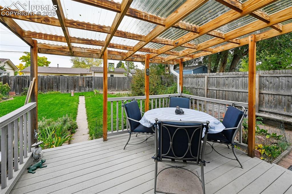 Image 23 of 23: Deck featuring outdoor dining space and a fenced backyard