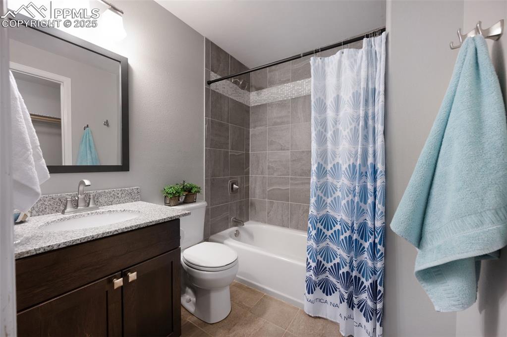 Image 33 of 37: Full bathroom in basement with walk in storage closet