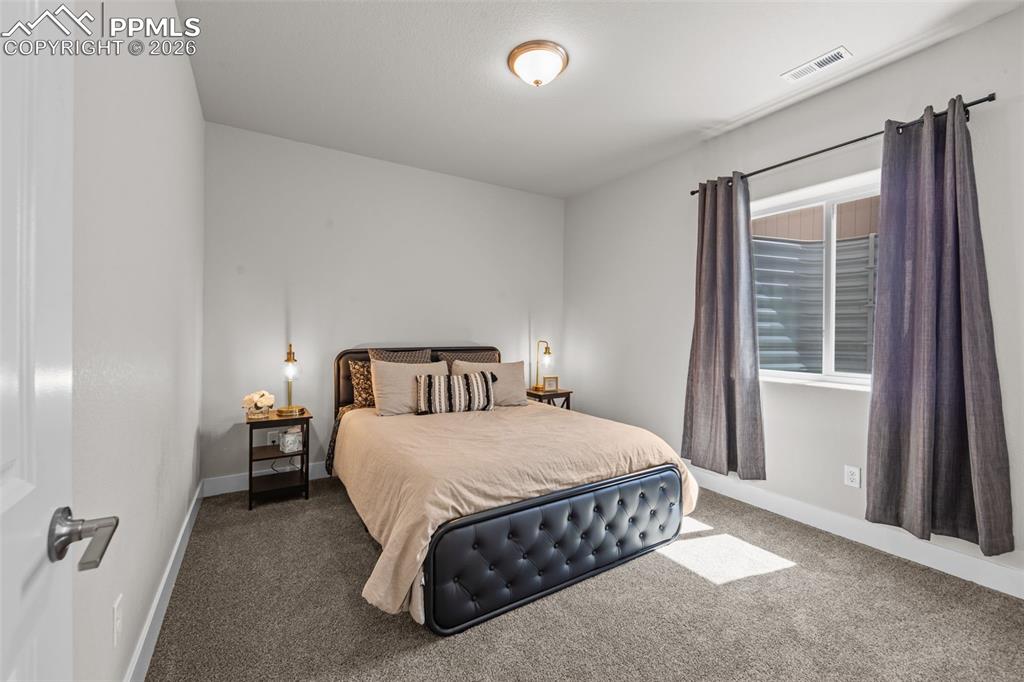 Image 31 of 49: Carpeted room featuring a single window with white trim, a flush-mount ceil
