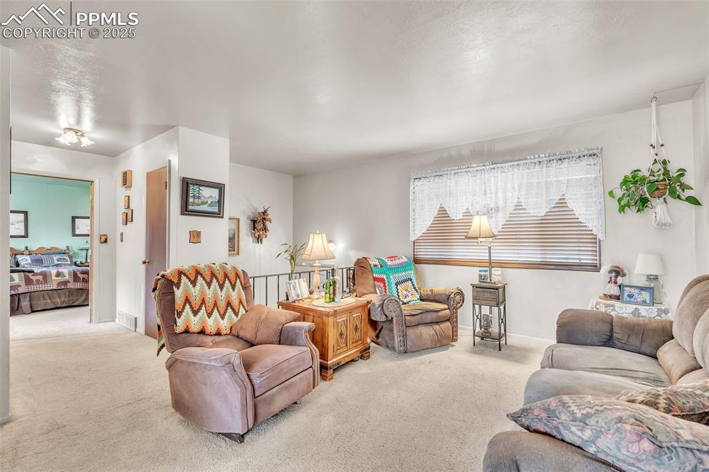 Image 33 of 49: Living room with carpet and baseboards