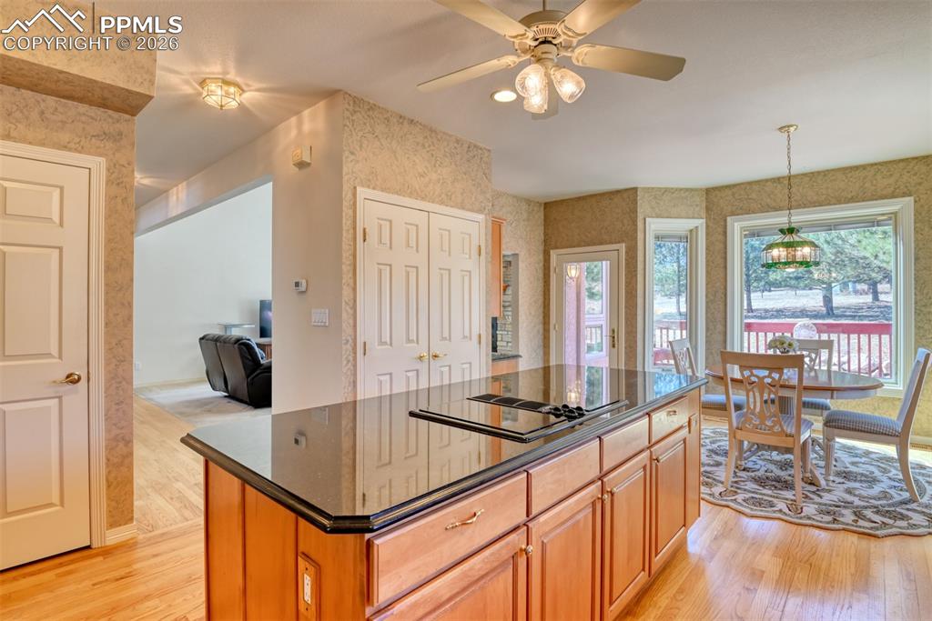 Image 10 of 47: Door on left leads to the unfinished basement, center doors are the pantry,
