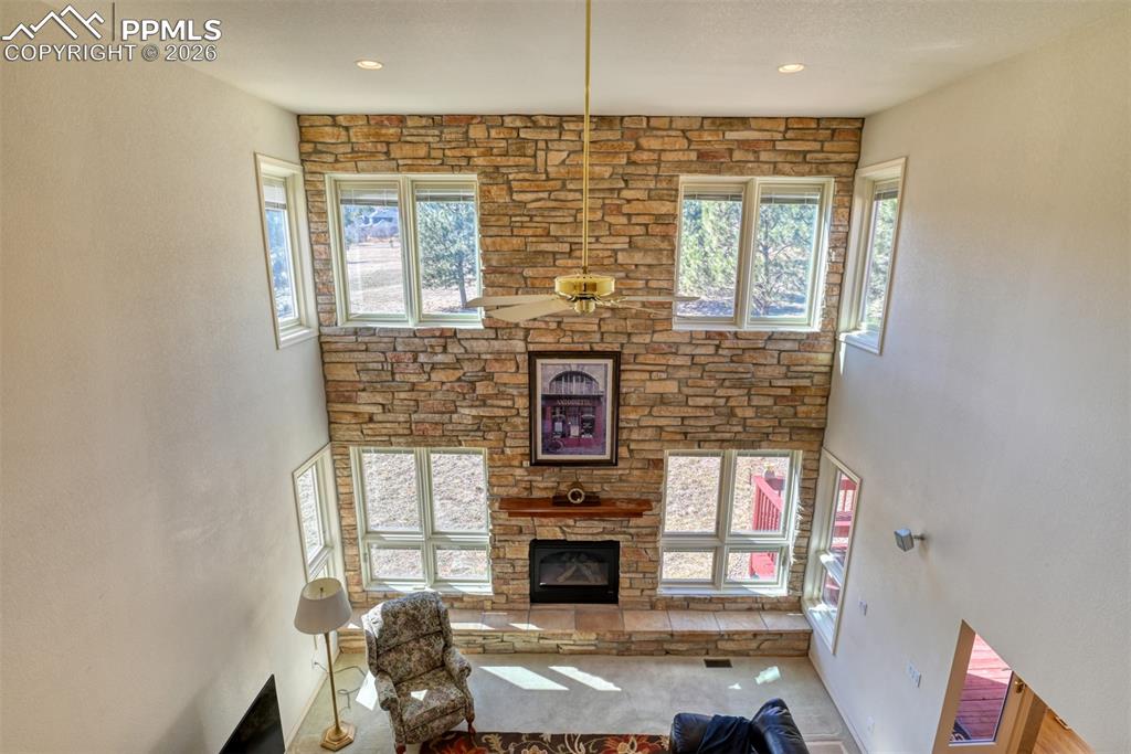 Image 36 of 47: View of the great from above showing the wonderful windows. 