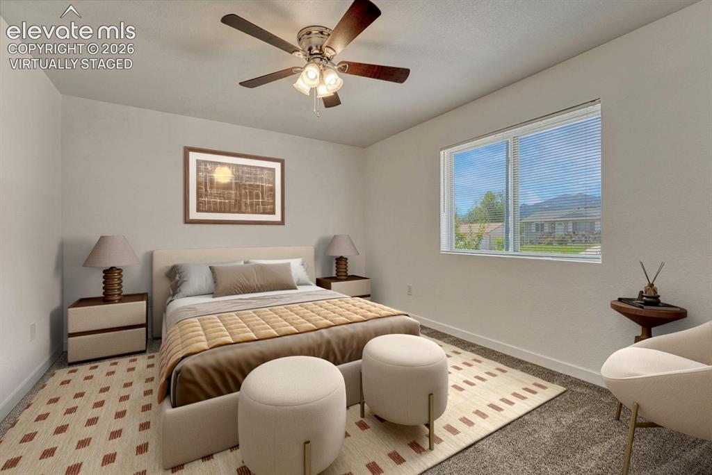 Image 12 of 50: Primary bedroom virtually staged