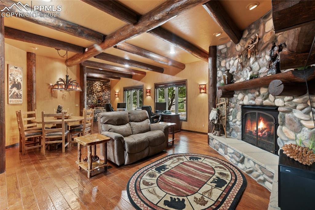 Image 25 of 46: Wood beam accents locally sources