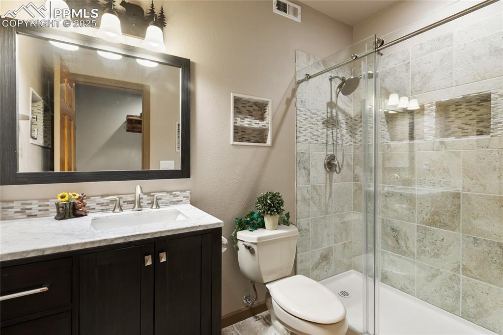 Image 38 of 46: Lower level bathroom with walk in shower