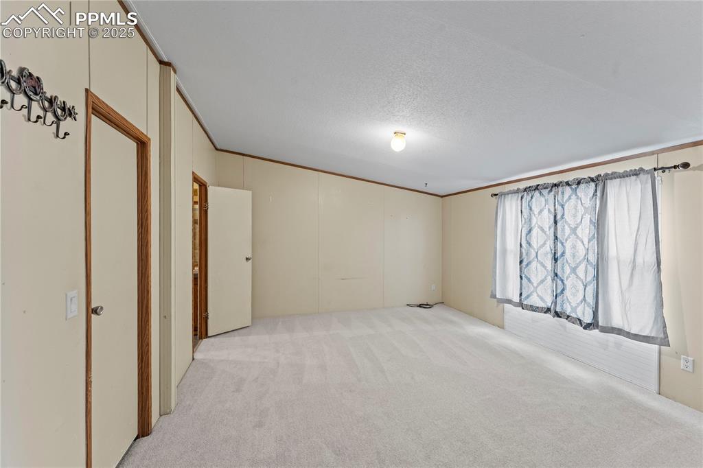 Image 18 of 32: Unfurnished bedroom featuring light colored carpet, ornamental molding, and