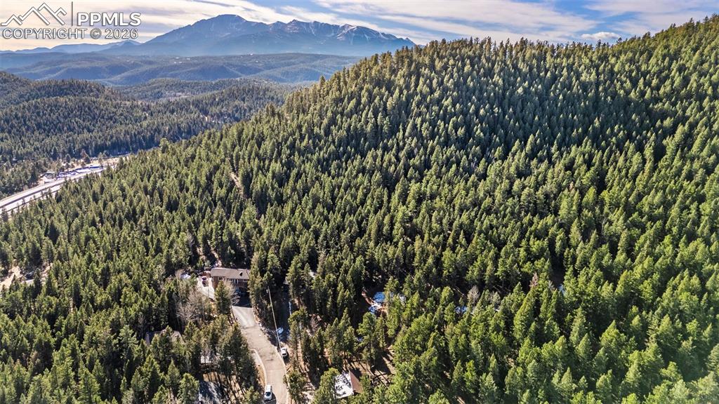 Image 32 of 32: View of home at the end of the cul-de-sac and the heavily treed lot!