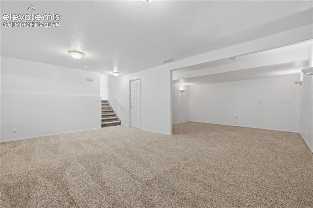 Image 33 of 46: Spacious carpeted area with neutral wall finishes and ceiling-mounted light