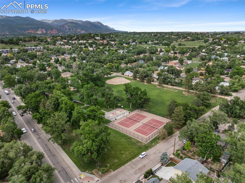 Image 46 of 48: Drone / aerial view of a mountain backdrop