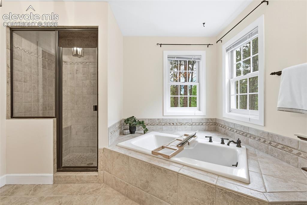 Image 23 of 50: soaking tub and walk-in shower