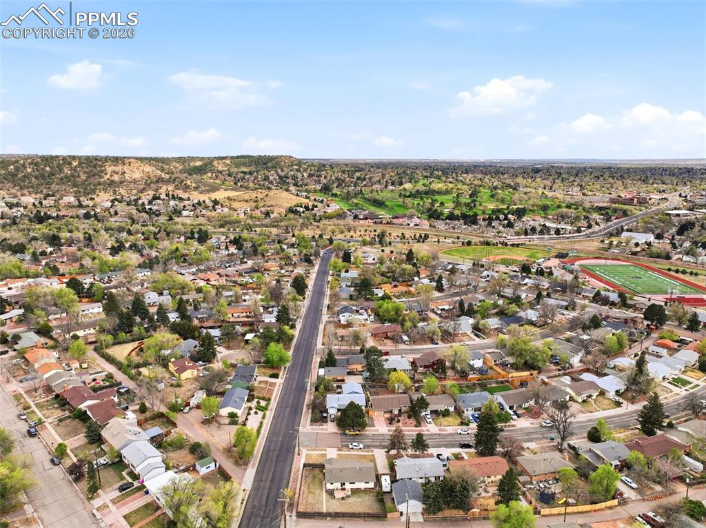 Image 41 of 47: Aerial perspective of suburban area