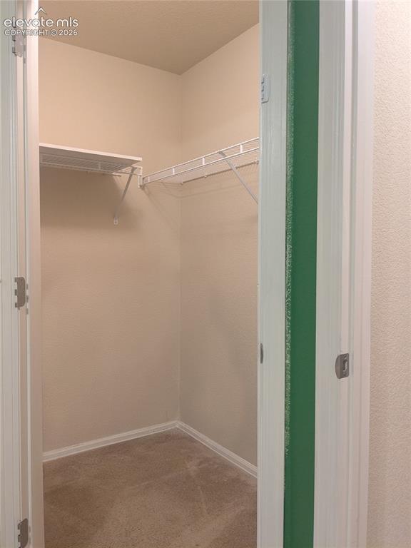 Image 13 of 33: Carpeted room featuring a ceiling fan, a window with a white blind, and a s