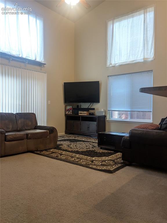 Image 4 of 33: Light and airy living room with vaulted ceilings