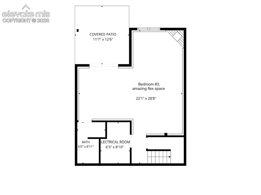 Image 33 of 33: Floor plan Bedroom 3, basement flex-space.