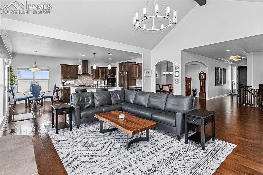 Image 10 of 50: Great Room with spectacular mountain views with an open floor concept to th