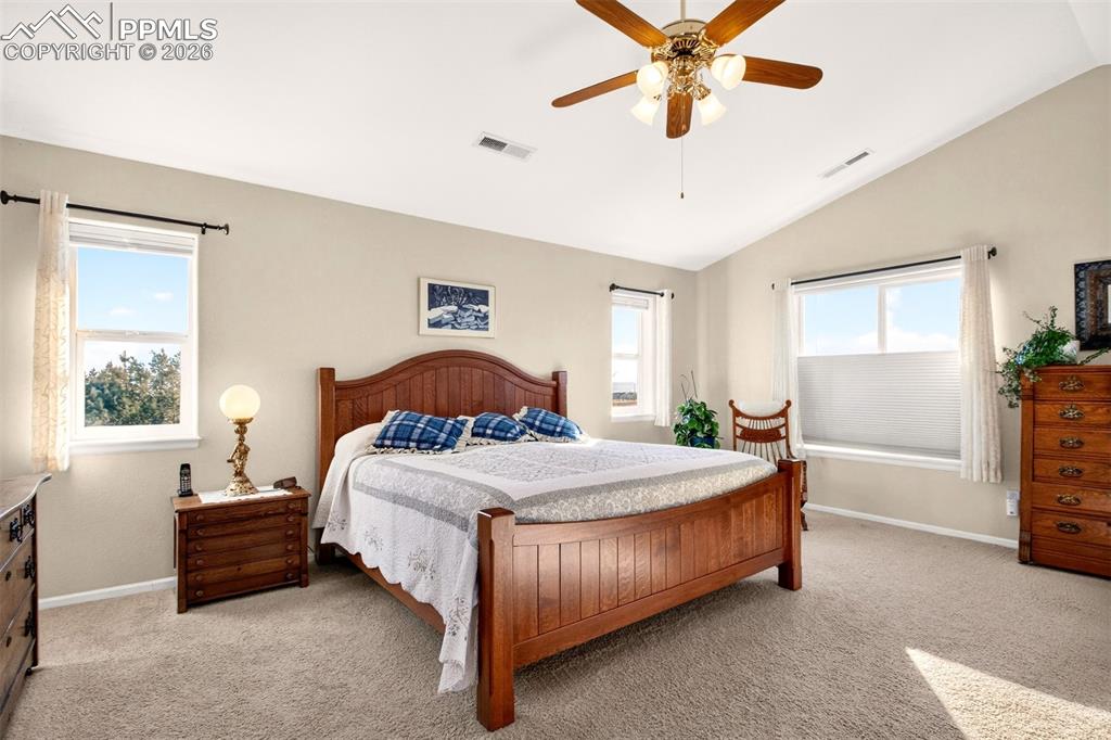Image 21 of 49: Vaulted Ceilings, Fan, Pikes Peak View From Windows. (2nd Master Suite)