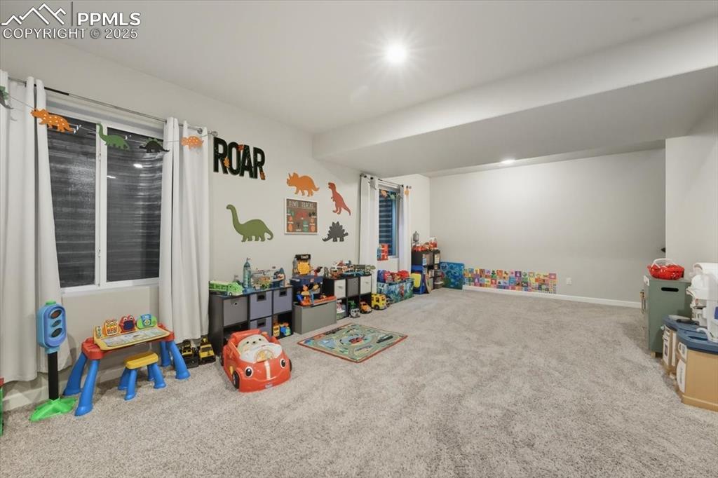 Image 28 of 47: Rec room featuring carpet and baseboards