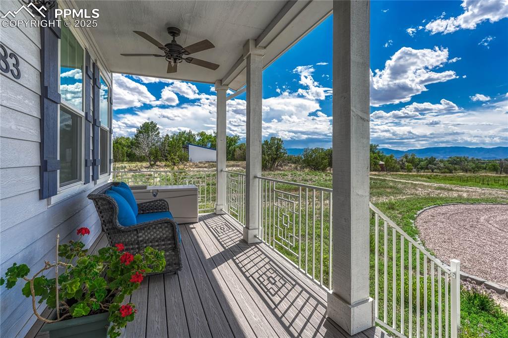 Image 11 of 50: 1183 2nd St, Penrose, Covered,  Patio, Wooden Terrace, Mountain View