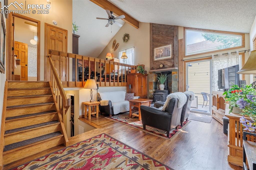 Image 4 of 16: Nice living room with a wood burning stove for those cold winter evenings