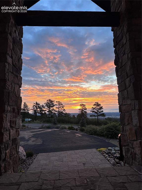 Image 46 of 50: Sunrise, framed by the front entry. This is your good-morning view.