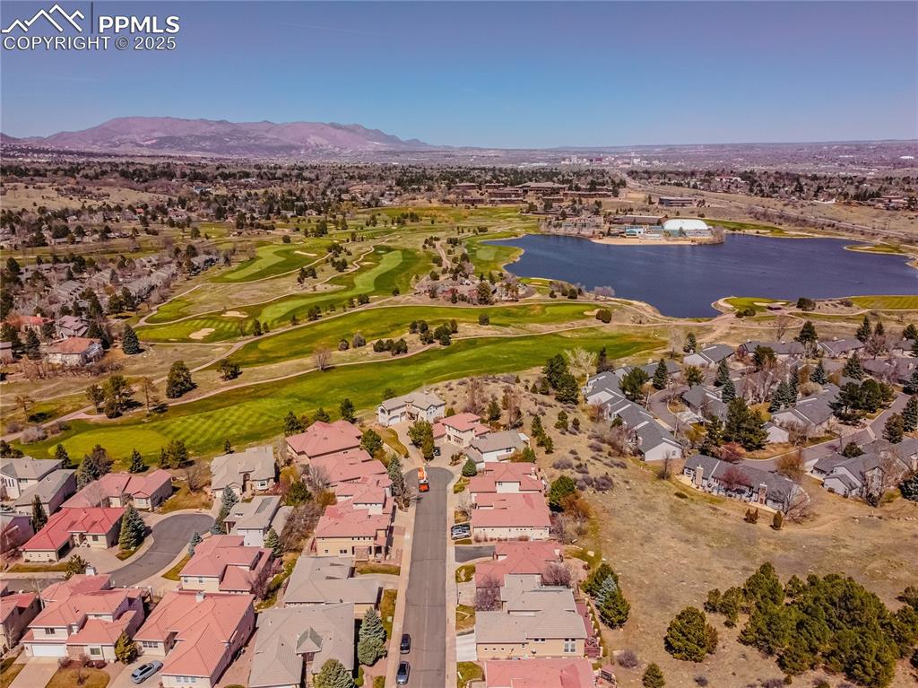 Image 45 of 49: Aerial view featuring a water and mountain view, a residential view, and vi