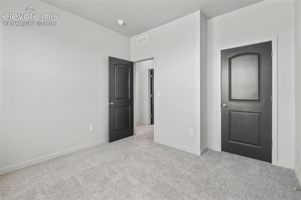 Image 30 of 40: Plush carpeting, light gray wall finishes, and dark paneled doors