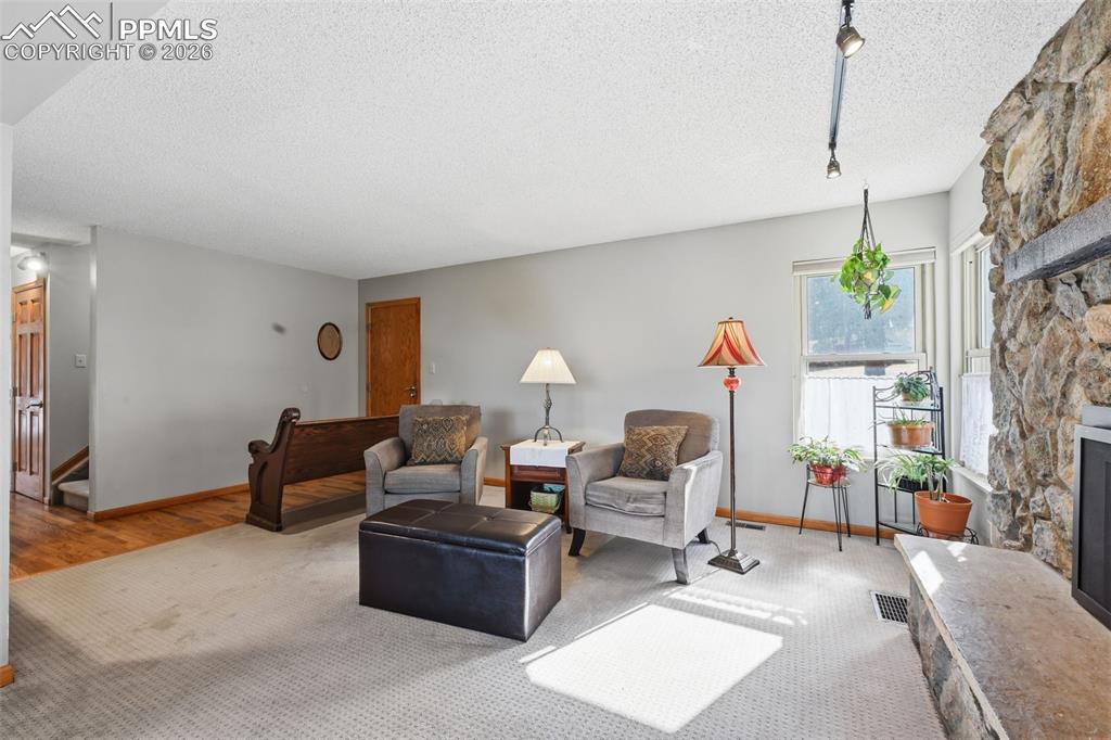 Image 14 of 49: Main level family room is comfy with a gas Fireplace!