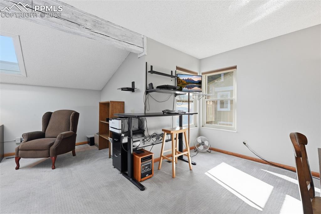 Image 25 of 49: This bedroom is large and is used as the sellers office as it get the morni