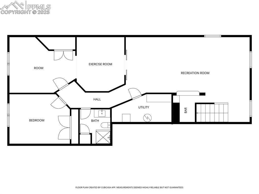 Image 33 of 35: Basement Floor Plan: Rec Room, Wet Bar, Two Bedrooms, Exercise Room, Bathro