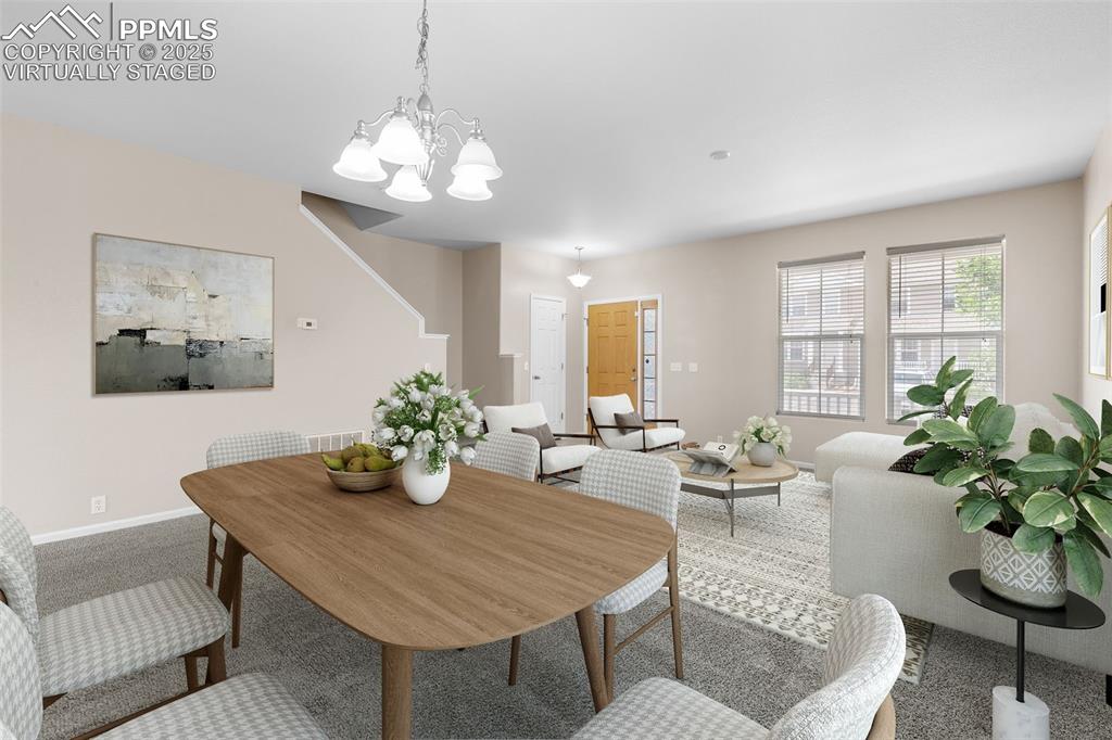 Image 6 of 38: *Virtually Staged* Carpeted dining room with baseboards