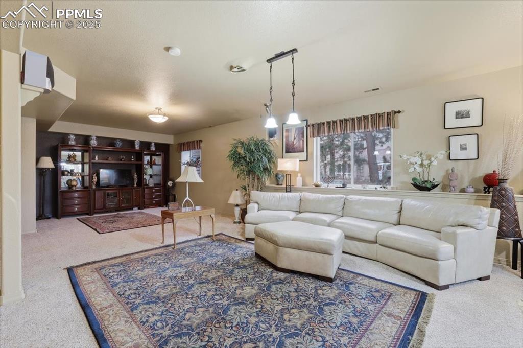 Image 22 of 49: Basement family room with walk-out onto lower patio