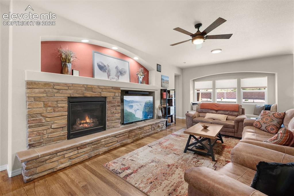 Image 9 of 50: Gas Fireplace With Stacked Stone Accents