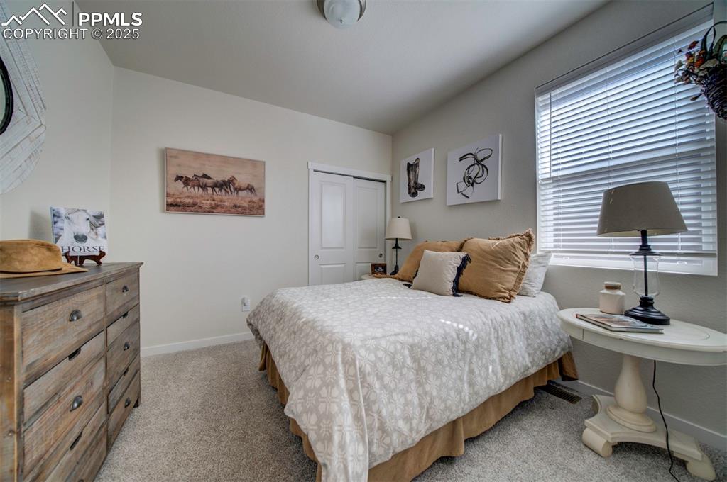 Image 20 of 42: Bedroom featuring light carpet, baseboards, and a closet