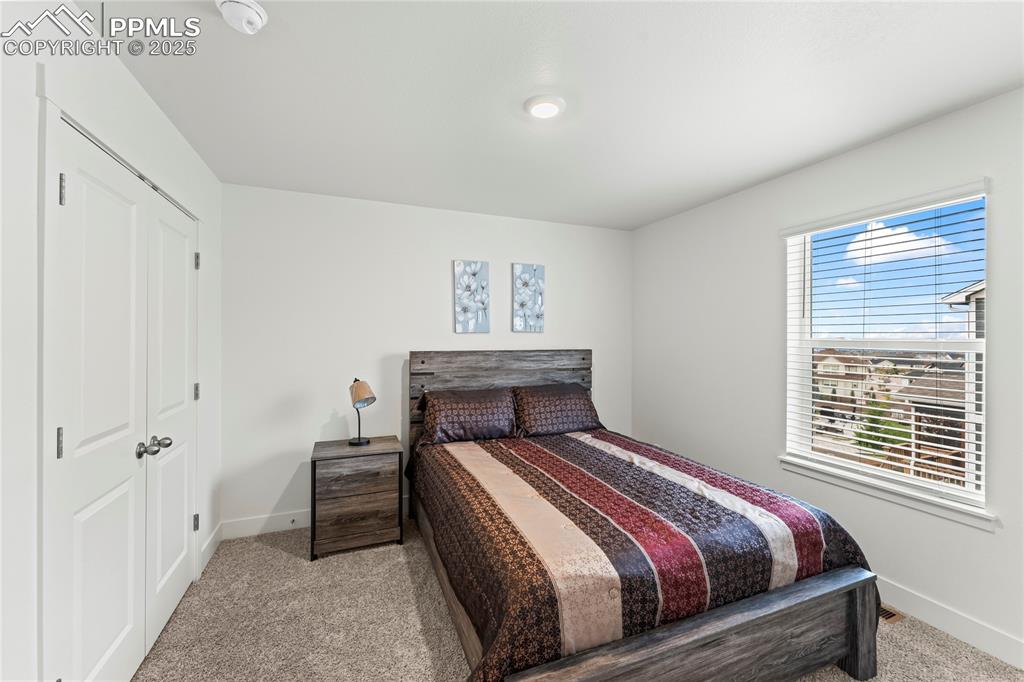Image 22 of 39: Bedroom featuring light carpet and a closet
