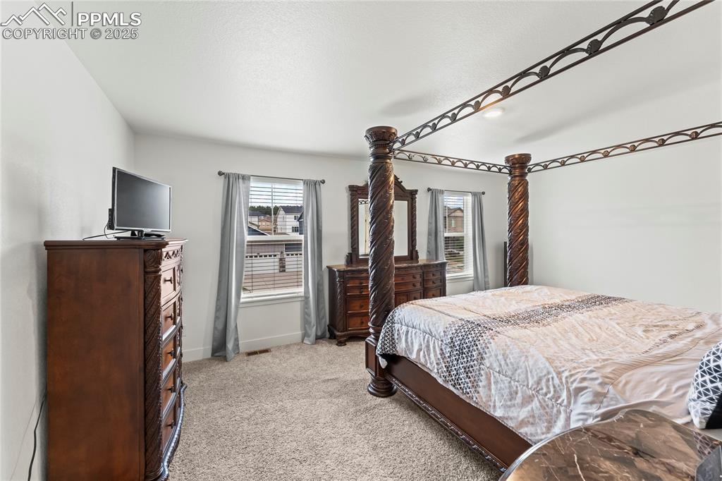 Image 27 of 39: Bedroom featuring light colored carpet and multiple windows