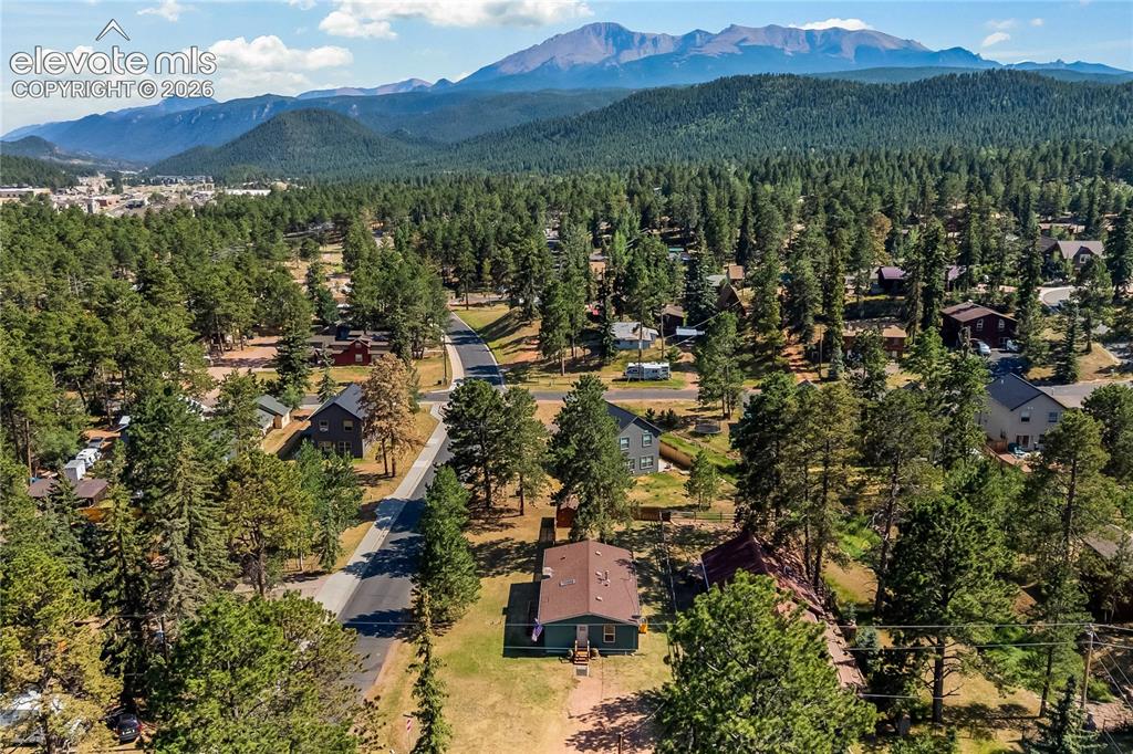 Image 6 of 32: Aerial perspective showcasing a residential area amidst a dense forest, wit