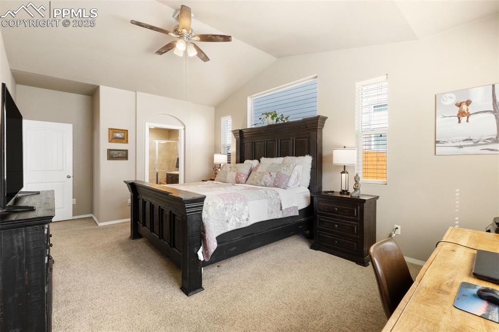 Image 19 of 43: The Primary Bedroom also has a ceiling fan and ensuite bathroom