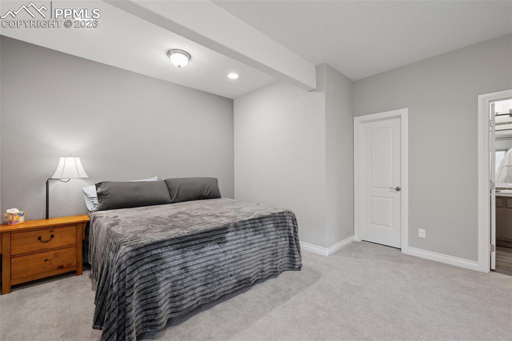 Image 39 of 46: Junior suite featuring light carpet, baseboards, recessed lighting, and ens