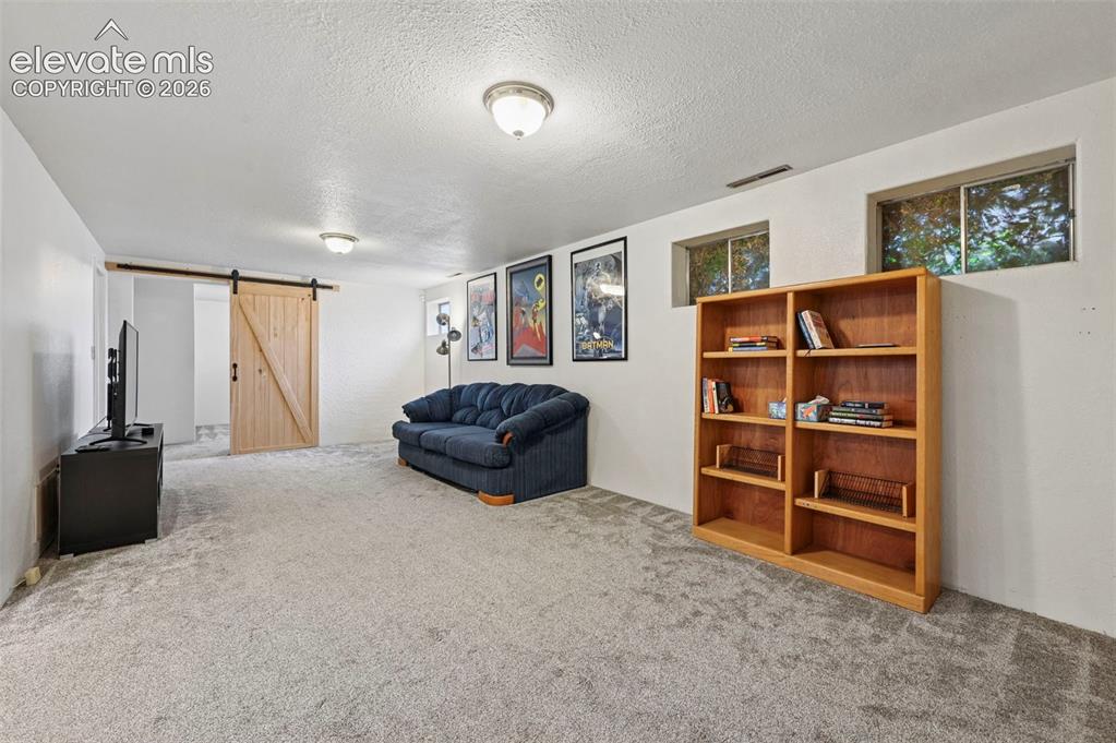 Image 18 of 33: Spacious room in the basement for game room or TV room