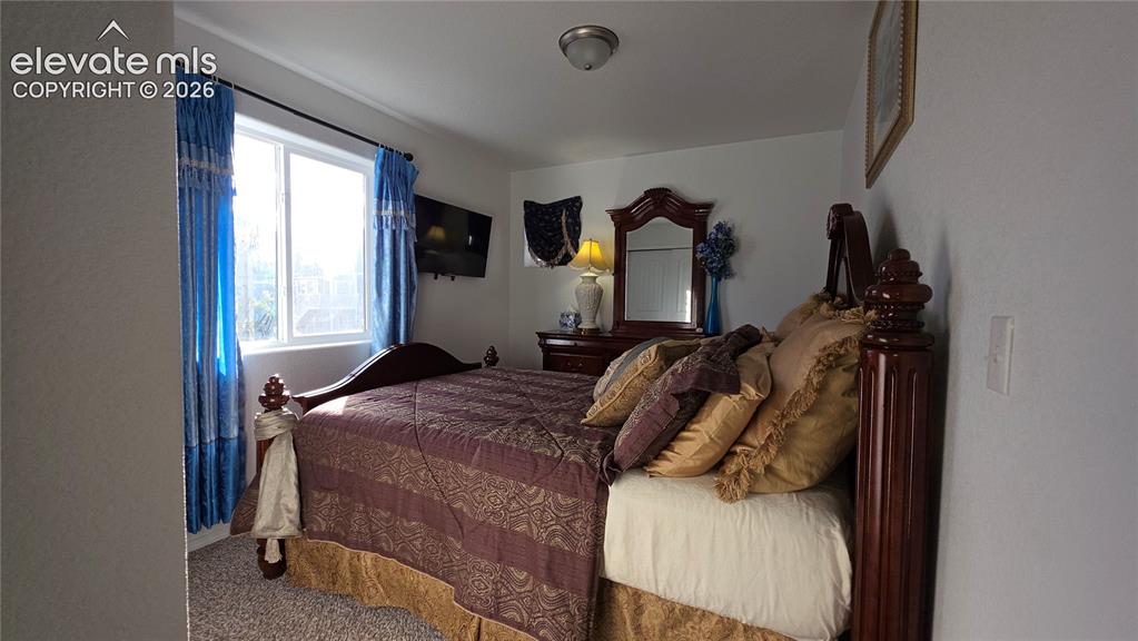 Image 22 of 48: Carpeted room with a large window and a ceiling-mounted light fixture